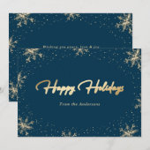 Carte de vœux élégante bleue et dorée flocon de ne (Devant / Derrière)