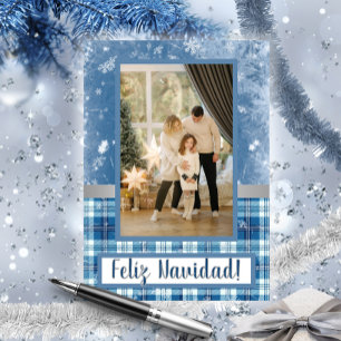 Carte de Vœux Élégante Bleue Plat pour Noël Feliz