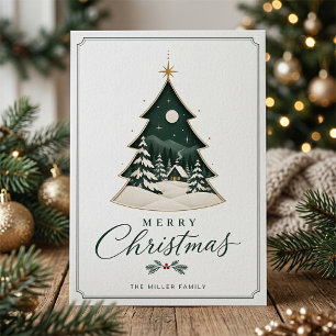 Carte de vœux élégante de Noël avec arbre enneigé