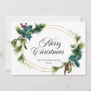 Carte de vœux élégante de Noël avec pin sapin houx
