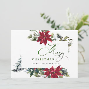 Carte de vœux élégante de Noël avec poinsettia et 