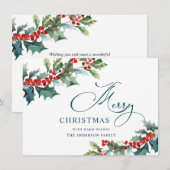 Carte de vœux élégante de Noël gui baie de houx (Devant / Derrière)
