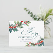 Carte de vœux élégante de Noël gui baie de houx (Debout devant)