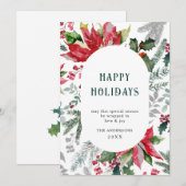 Carte de vœux élégante Poinsettia Noël Mistletoe (Devant / Derrière)