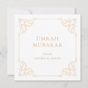 Carte de vœux élégante Umrah Mubarak écriture doré