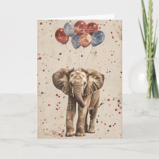Carte de voeux Elephant Birthday Balloon (Devant)