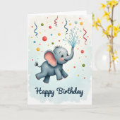 Carte de vœux éléphant joyeux (Fleur jaune)