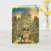 Carte de voeux Eléphant Livre Jungle (Fleur jaune)