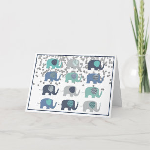 Carte de voeux - Eléphants bleus, verts et gris