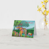 Carte de voeux Eléphants mignons et colorés (Fleur jaune)