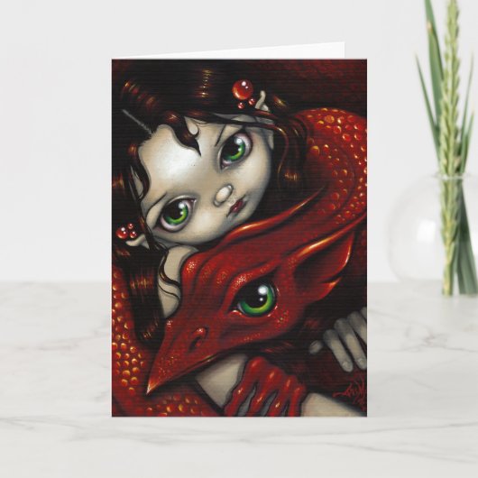 Carte de voeux "Elf Maiden and Her Dragon" (Devant)