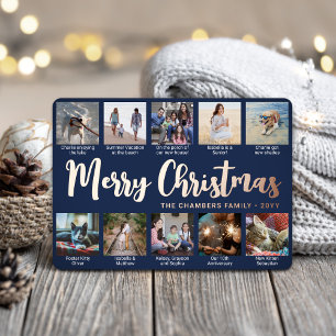Carte De Vœux En Aluminium 10 Photo Marine Bleu Joyeux Noël Script moderne