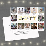 Carte De Vœux En Aluminium 12 Photo Collage & légendes Blanc Quelle année !<br><div class="desc">Quelle année de souvenir ! Envoyez des salutations joyeux et partagez 12 de vos photos préférées avec une carte de vacances en feuille d'or de collage photo 5x7 personnalisée. Le texte sur ce modèle est simple à personnaliser pour inclure n'importe quel libellé comme Joyeux Noël, Joyeux Fêtes, Joyeuses Fêtes, Fêtes...</div>