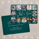 Carte De Vœux En Aluminium 12 Photo Collage Turquoise Quelle année ! Script m<br><div class="desc">Quelle année de souvenir ! Envoyez des voeux joyeux et partagez 12 de vos photos préférées avec une carte de vacances turquoise et rose en feuille d'or 5x7 personnalisée. Le texte sur ce modèle est simple à personnaliser pour inclure n'importe quel libellé comme Joyeux Noël, Joyeux Fêtes, Joyeuses Fêtes, Fêtes...</div>
