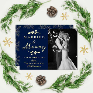 Carte De Vœux En Aluminium 1ère photo de Noël de Marié & Joyeux Couple Real