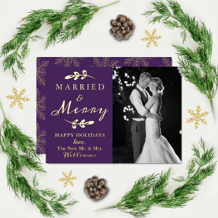 Carte De Vœux En Aluminium 1ère photo de Noël de Marié & Joyeux Couple Real