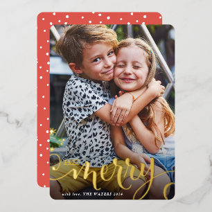 Carte De Vœux En Aluminium 2024 CHRISTMAS photo famille calligraphie enfants