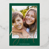 Carte De Vœux En Aluminium 2024 CHRISTMAS PHOTO fun script or joyeux vert (Recto)