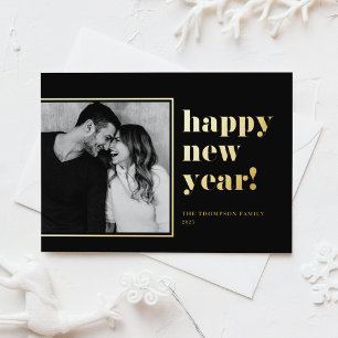 Carte De Vœux En Aluminium 2025 Retro Téméraire Typographie Noir Bonne Année