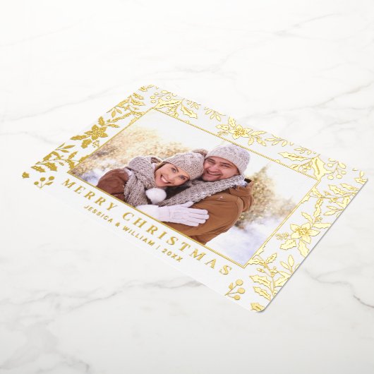 Carte De Vœux En Aluminium 2 Photo Elegant Noël Foliage Or (Rotation)