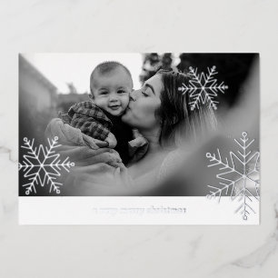Carte De Vœux En Aluminium 2 Photo Foil Flèche de neige Simple Famille Noël F