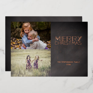 Carte De Vœux En Aluminium 2-Photo Tableau Noir Vintage Noël Personnalisé
