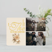 Carte De Vœux En Aluminium 2 Photos Boho Gold Floral Noël (Debout devant)
