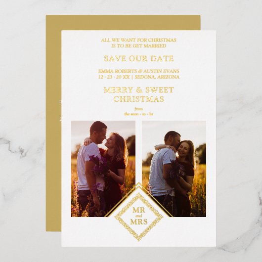 Carte De Vœux En Aluminium 2 Photos Fancy MR & MRS Christmas Wedding (Recto/Verso)