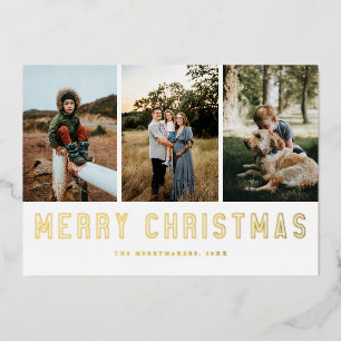 Carte De Vœux En Aluminium 3 Photo Gold Foil Famille de Noël