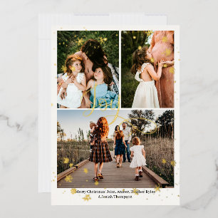 Carte De Vœux En Aluminium 3 photo Holiday Snowflakes Gold Foil Card