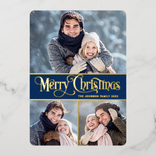 Carte De Vœux En Aluminium 3 PHOTO Simply Elegant Sparkle Christmas Gold