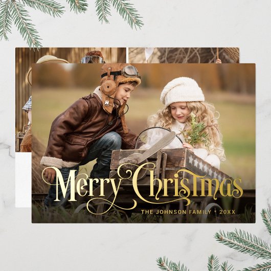 Carte De Vœux En Aluminium 3 PHOTO Simply Elegant Sparkle Christmas Gold