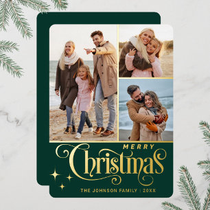Carte De Vœux En Aluminium 3 PHOTO Sparkle Joyeux voeux de Noël Or