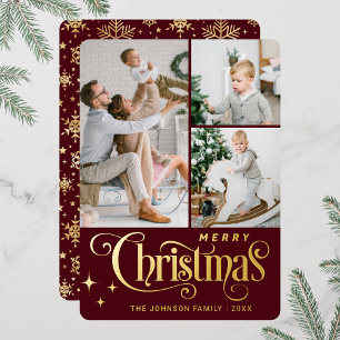 Carte De Vœux En Aluminium 3 PHOTO Sparkle Joyeux voeux de Noël Or