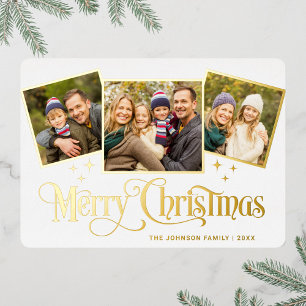 Carte De Vœux En Aluminium 3 PHOTO Sparkle Joyeux voeux de Noël Or