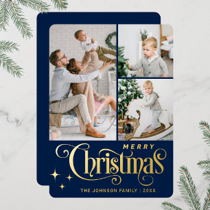 Carte De Vœux En Aluminium 3 PHOTO Sparkle Joyeux voeux de Noël Or
