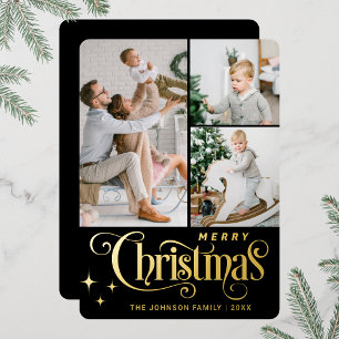 Carte De Vœux En Aluminium 3 PHOTO Sparkle Joyeux voeux de Noël Or