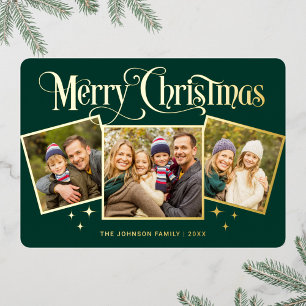 Carte De Vœux En Aluminium 3 PHOTO Sparkle Joyeux voeux de Noël Or