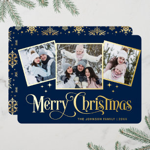 Carte De Vœux En Aluminium 3 PHOTO Sparkle Joyeux voeux de Noël Or