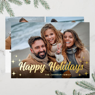 Carte De Vœux En Aluminium 3 PHOTO Sparkle Joyeux voeux de Noël Or