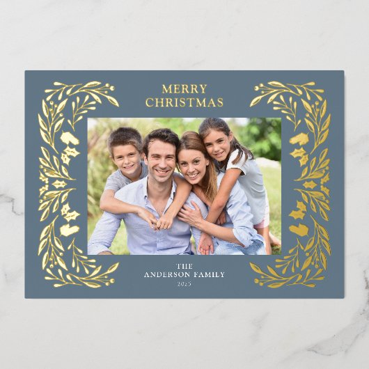 Carte De Vœux En Aluminium 3 Photos Noël Vert Or (Recto)