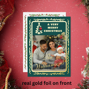 Carte De Vœux En Aluminium 4 Joyeux Noël Photo de Famille Or Feuille