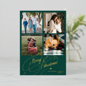 Carte De Vœux En Aluminium 4 photo collage Joyeux Noël élégant script (Debout devant)