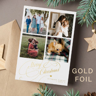 Carte De Vœux En Aluminium 4 photo collage Joyeux Noël élégant script