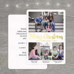 Carte De Vœux En Aluminium 4 Photo Joyeux Noël Script moderne Calligraphie<br><div class="desc">Envoyez des salutations joyeux et partagez des photos préférées avec un collier de quatre ans personnalisé en feuillet d'avis Joyeuse carte de Noël. Tout le texte sur ce modèle est simple à personnaliser avec n'importe quel libellé comme Joyeux Fêtes, Joyeuses Fêtes, Bonne Année, etc. Chaque photo en bas est accompagnée...</div>