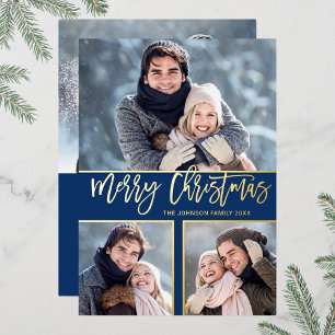 Carte De Vœux En Aluminium 4 PHOTO Simply Elegant Sparkle Christmas Gold