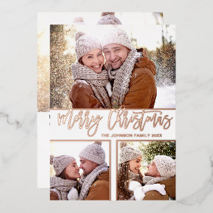 Carte De Vœux En Aluminium 4 PHOTO Simply Elegant Sparkle Christmas Rose Gold
