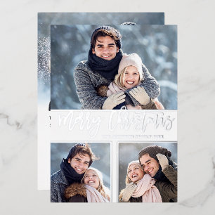 Carte De Vœux En Aluminium 4 PHOTO Simply Elegant Sparkle Christmas Silver