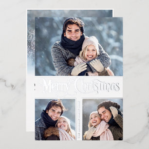 Carte De Vœux En Aluminium 4 PHOTO Simply Elegant Sparkle Christmas Silver