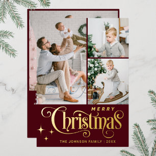 Carte De Vœux En Aluminium 4 PHOTO Sparkle Joyeux voeux de Noël Or